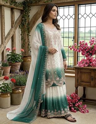 green georgette salwar kameez with embroidery sequins work 3