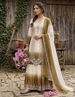 mehendi georgette salwar kameez with embroidery work 1