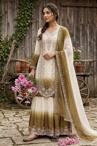 New trending heavy dual tone peding star georgette kurta set