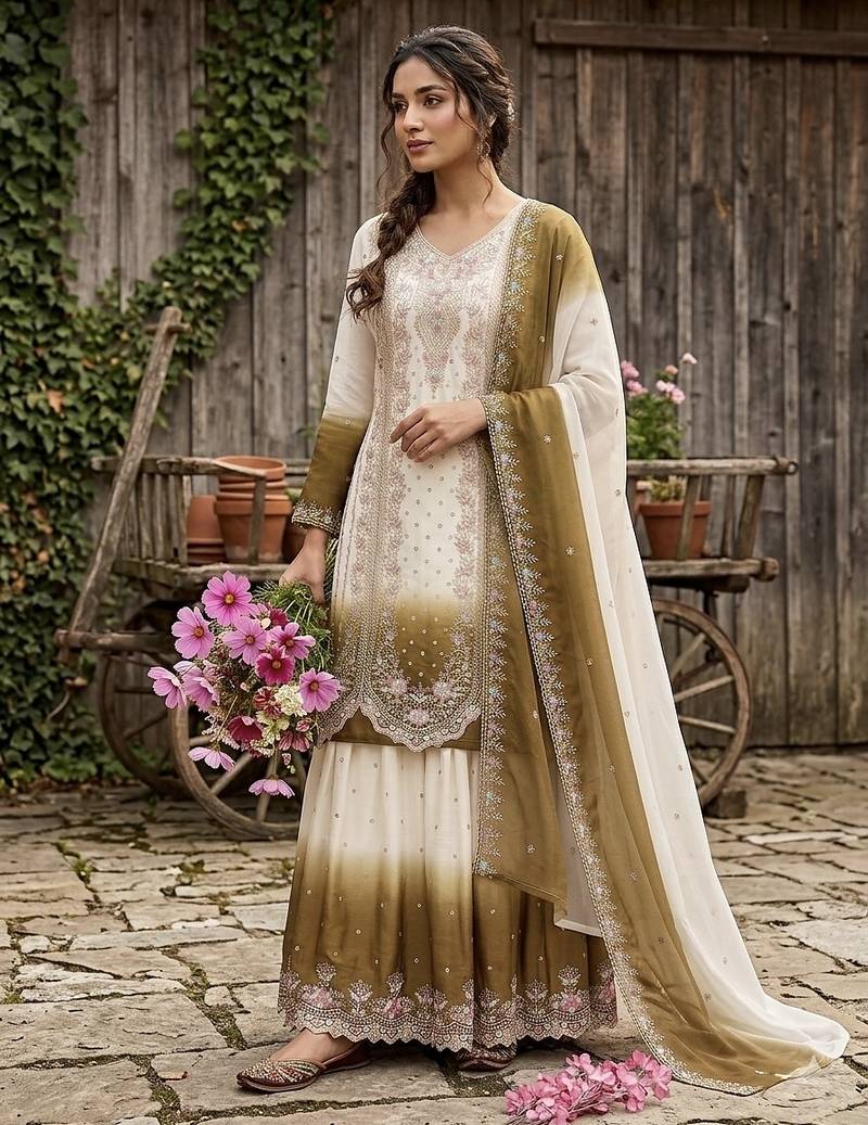 New trending heavy dual tone peding star georgette kurta set