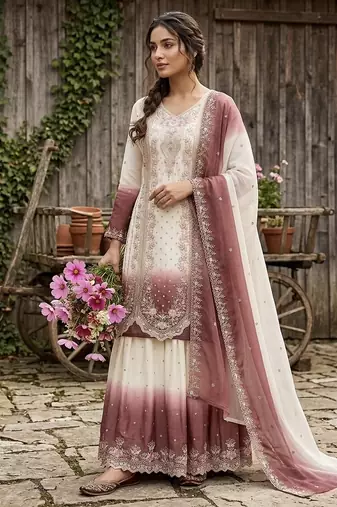 New trending heavy dual tone peding star georgette kurta set