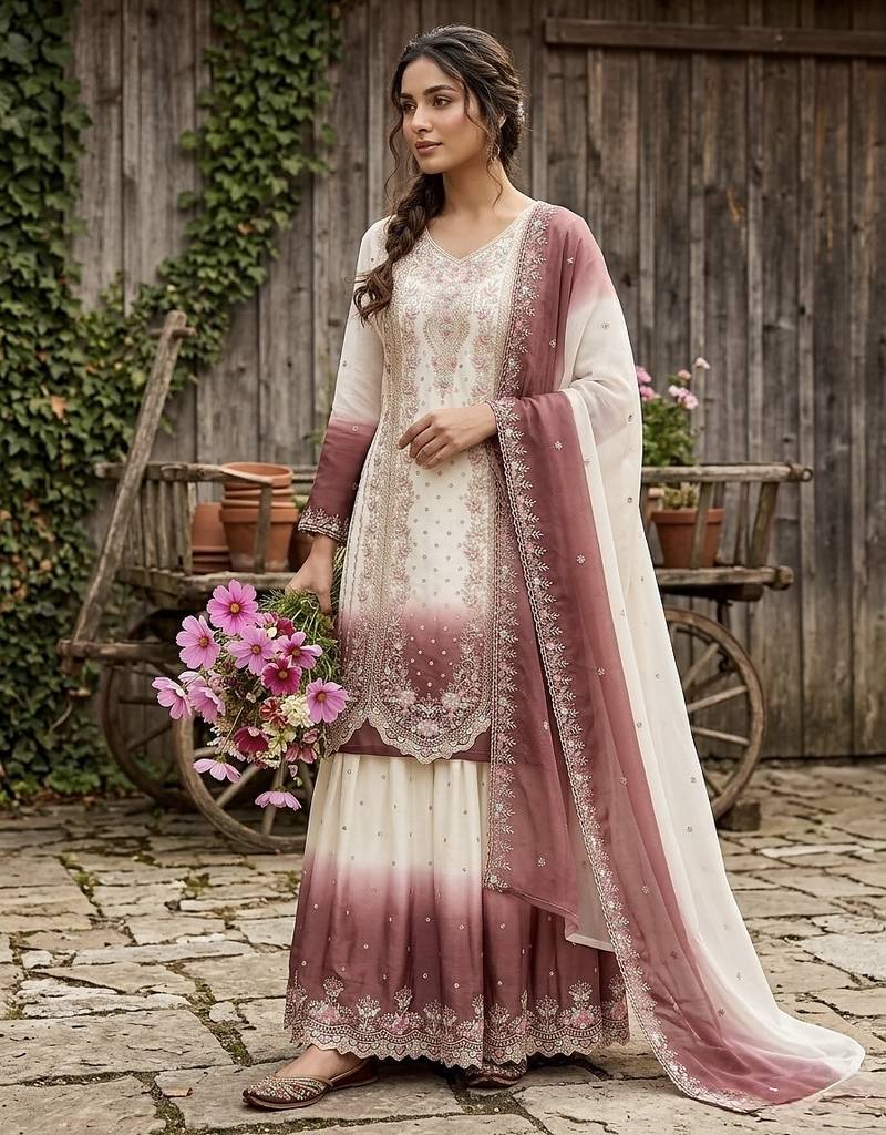 New trending heavy dual tone peding star georgette kurta set