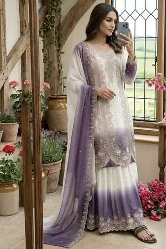 New trending heavy dual tone peding star georgette kurta set
