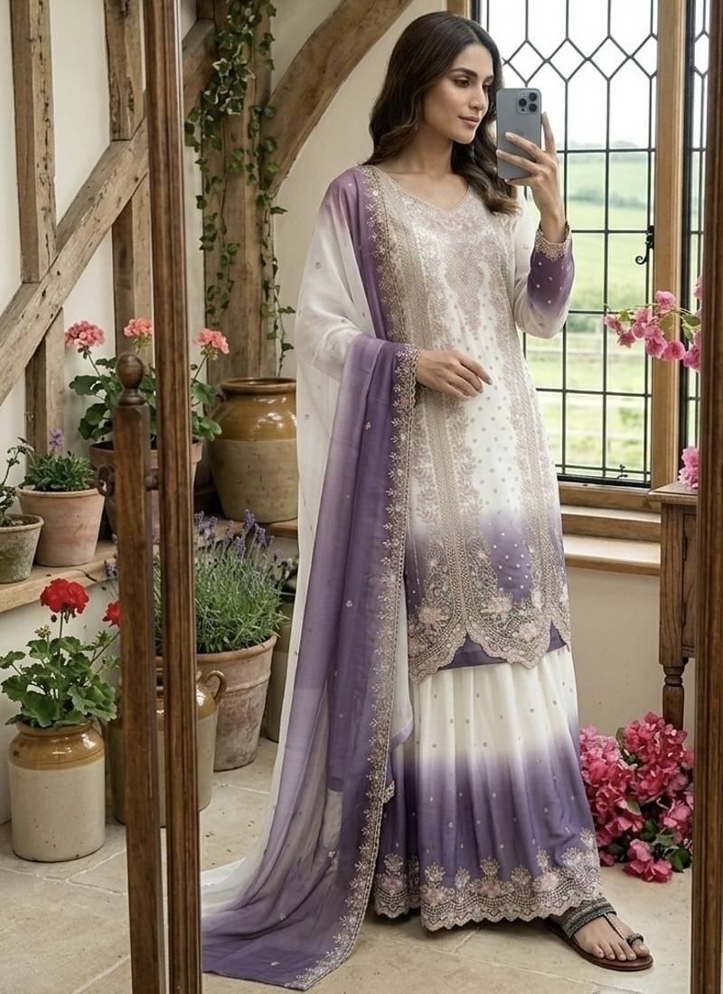 New trending heavy dual tone peding star georgette kurta set