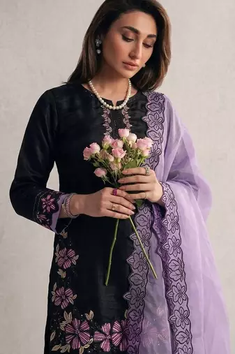 lavender silk salwar kameez with embroidery sequins work