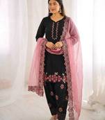 Women's fancy  heavy embroidery sequence work with rivet moti work kurta set