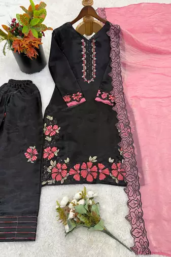 peach silk salwar kameez with embroidery sequins work