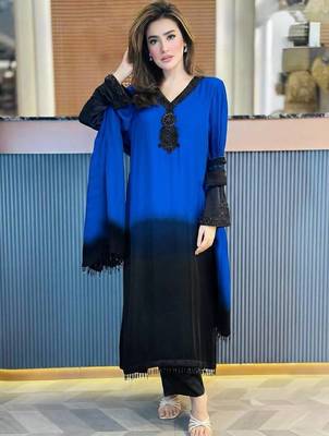 blue silk salwar kameez with beads work 2