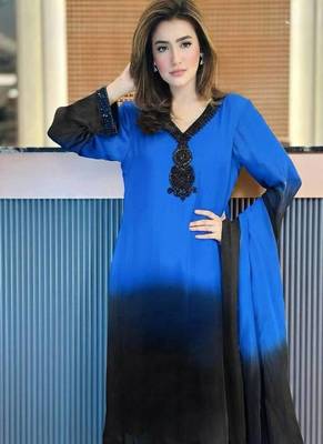 blue silk salwar kameez with beads work 3