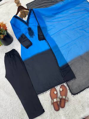 blue silk salwar kameez with beads work 4