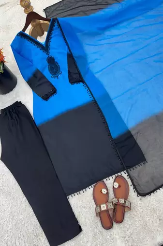 blue silk salwar kameez with beads work