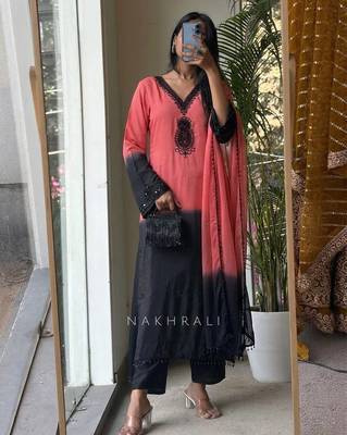 peach silk salwar kameez with embroidered work 2