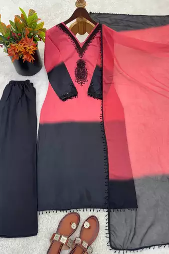 peach silk salwar kameez with embroidered work