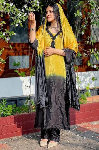 Womens's trendy stylish french crepe silk kurta sent