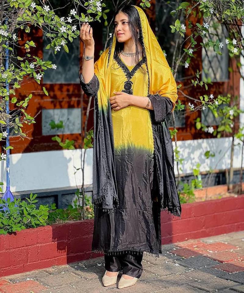 Womens's trendy stylish french crepe silk kurta sent