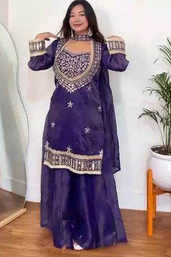 New trendy stylish real mirror work with lace border kurta set