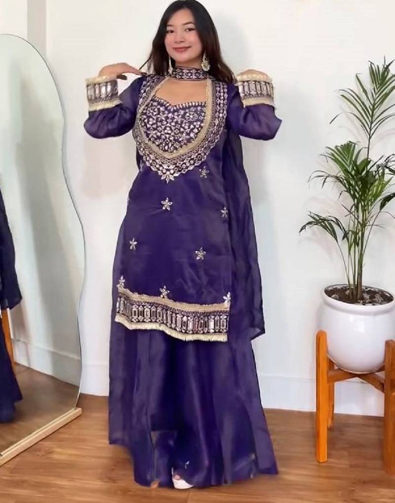 New trendy stylish real mirror work with lace border kurta set