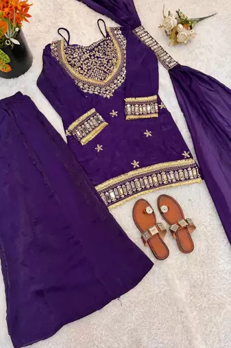 real mirror work with lace border kurta set