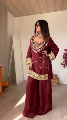 real mirror work with lace border kurta set 1