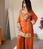 New trendy stylish real mirror work with lace border kurta set