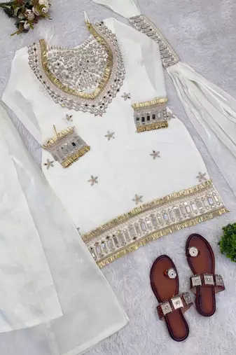 real mirror work with lace border kurta set