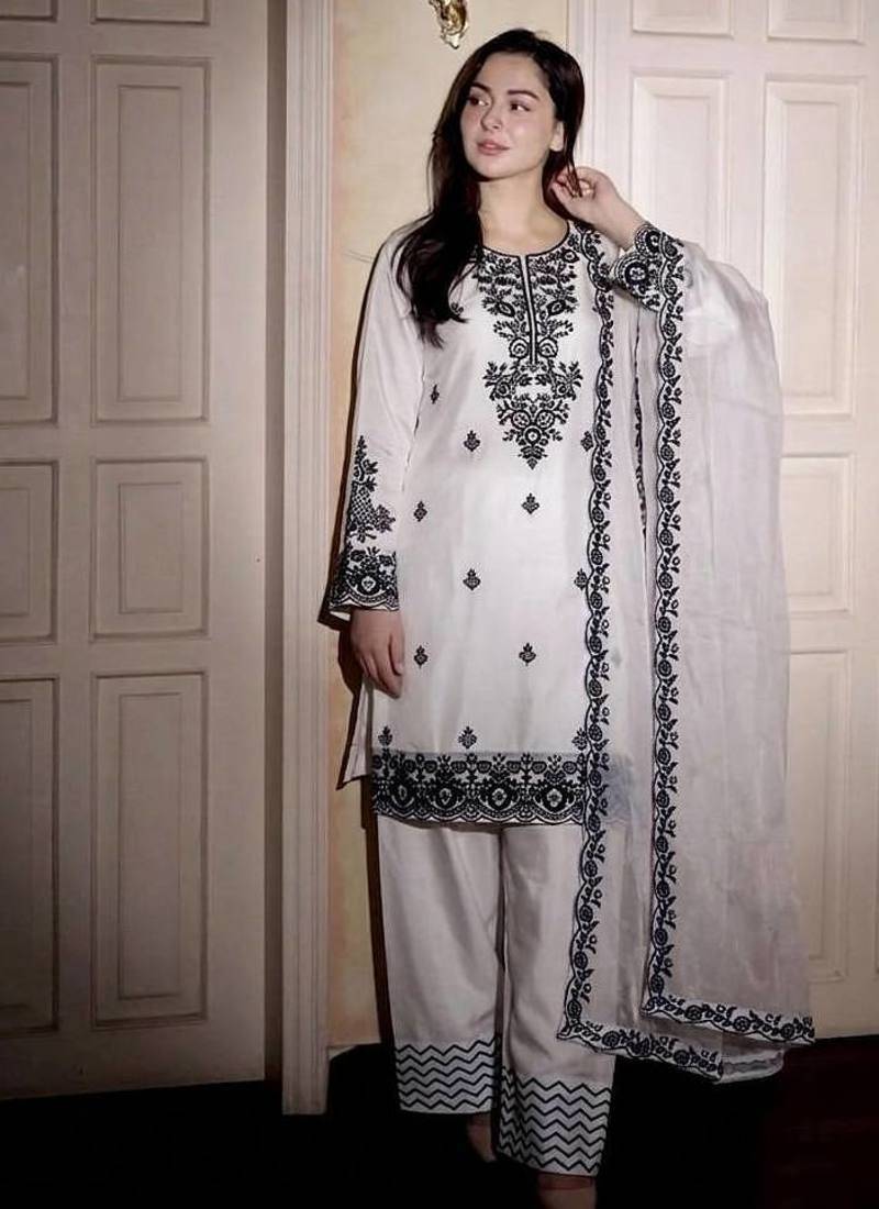 Womens trendy stylish embroidery thread work kurta set