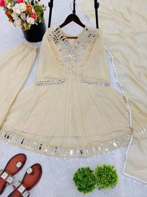 real mirror work with lace border kurta set 4