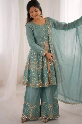 New womens trendy embroidery sequence work kurta set