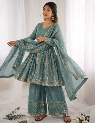 New womens trendy embroidery sequence work kurta set 3