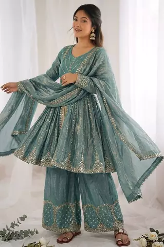 New womens trendy embroidery sequence work kurta set