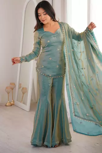 New womens trendy embroidery sequence work kurta set