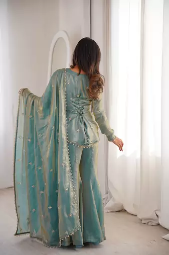 New womens trendy embroidery sequence work kurta set