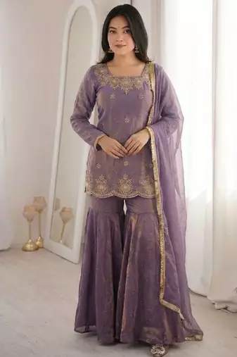 Womens new fancy embroidery sequence work with zarkan diamond work kurta set