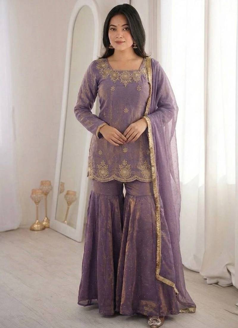 Womens new fancy embroidery sequence work with zarkan diamond work kurta set