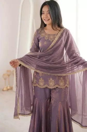 Womens new fancy embroidery sequence work with zarkan diamond work kurta set