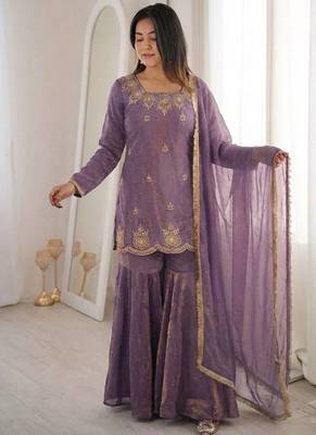 Womens fancy embroidery sequence work with zarkan diamond work kurta set 3