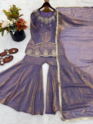 Womens fancy embroidery sequence work with zarkan diamond work kurta set 4
