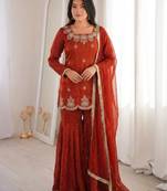 Womens new fancy embroidery sequence work with zarkan diamond work kurta set