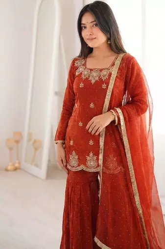Womens new fancy embroidery sequence work with zarkan diamond work kurta set