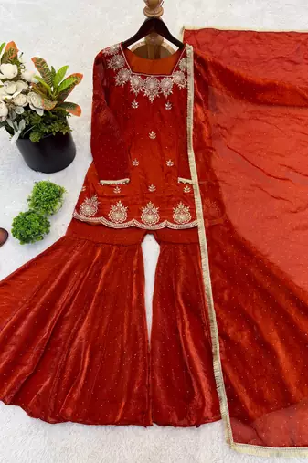 Womens new fancy embroidery sequence work with zarkan diamond work kurta set