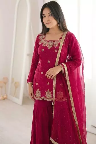 Womens new fancy embroidery sequence work with zarkan diamond work kurta set