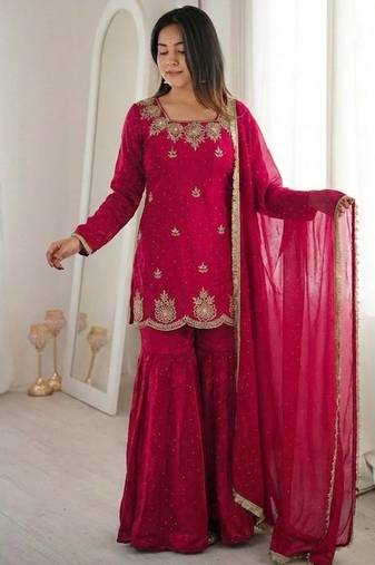 Womens new fancy embroidery sequence work with zarkan diamond work kurta set