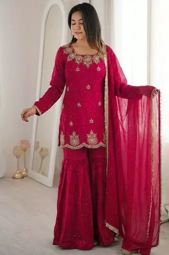 Womens new fancy embroidery sequence work with zarkan diamond work kurta set