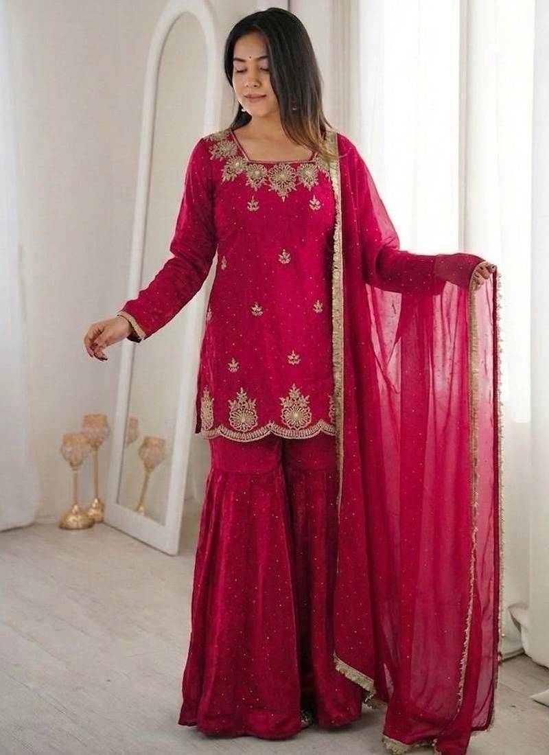 Womens new fancy embroidery sequence work with zarkan diamond work kurta set