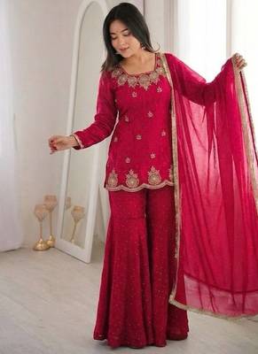 Womens new fancy embroidery sequence work with zarkan diamond work kurta set 3