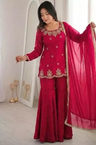 Womens new fancy embroidery sequence work with zarkan diamond work kurta set