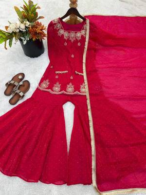 Womens new fancy embroidery sequence work with zarkan diamond work kurta set 4