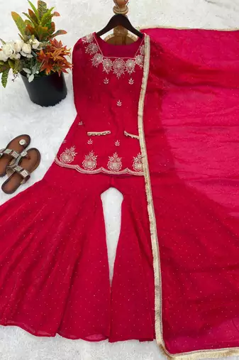 Womens new fancy embroidery sequence work with zarkan diamond work kurta set