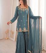 Womens new fancy embroidery sequence work with zarkan diamond work kurta set
