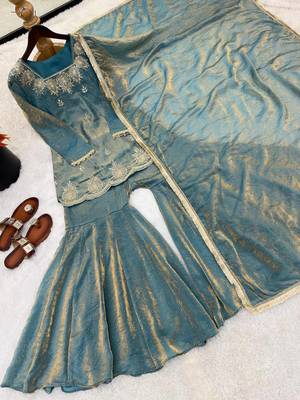 Womens new fancy embroidery sequence work with zarkan diamond work kurta set 3